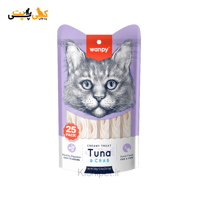 بستنی گربه ونپی Wanpy با طعم ماهی تن و خرچنگ - تعداد 25 عددی (350 گرمی)