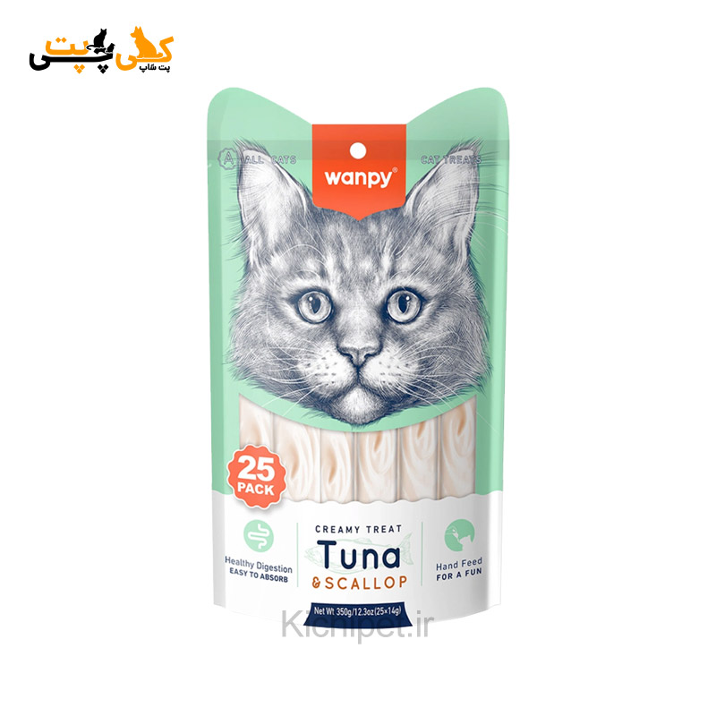 بستنی گربه ونپی Wanpy با طعم ماهی تن و صدف - تعداد 25 عددی (350 گرم)