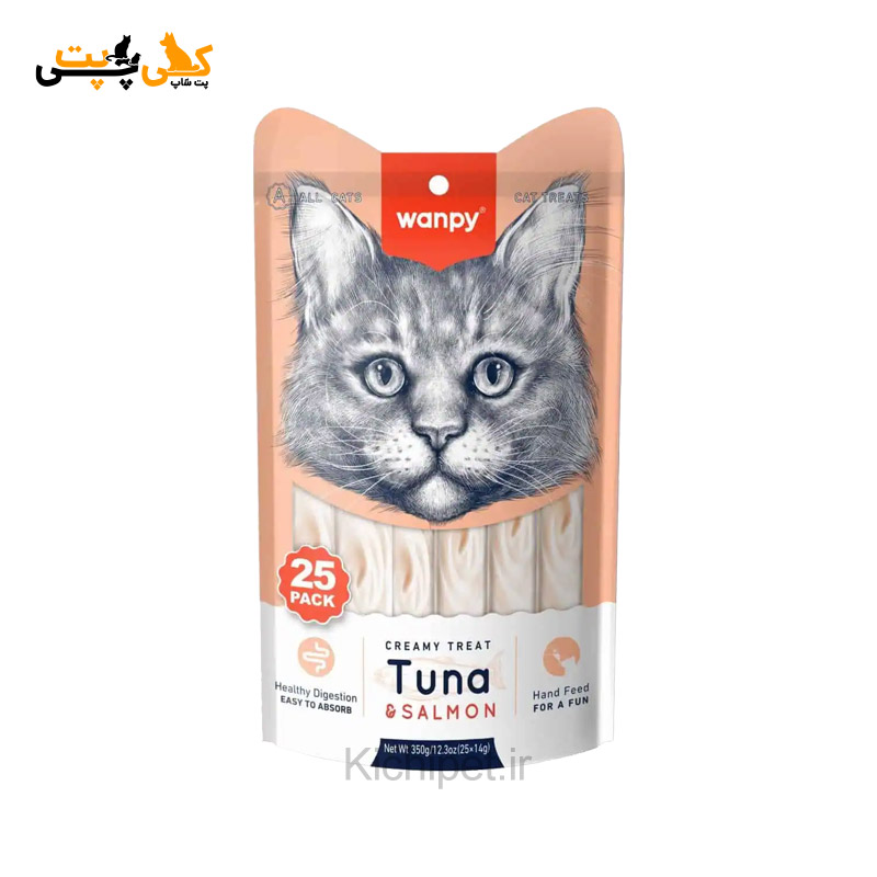 بستنی گربه ونپی Wanpy با طعم ماهی تن و ماهی سالمون - تعداد 25 عددی (350 گرمی)