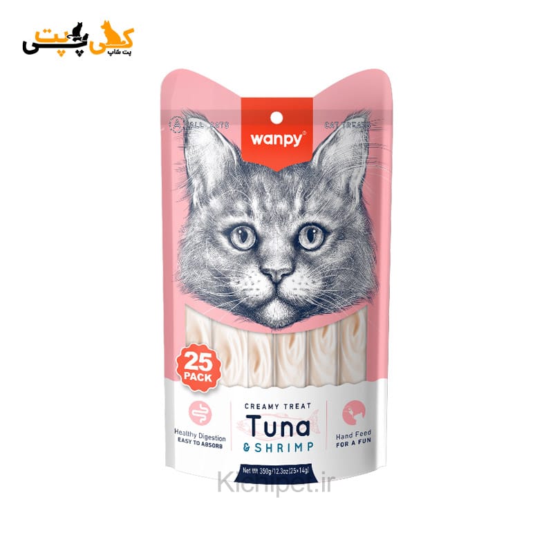 بستنی گربه ونپی Wanpy با طعم ماهی تن و میگو تعداد 25 عدد