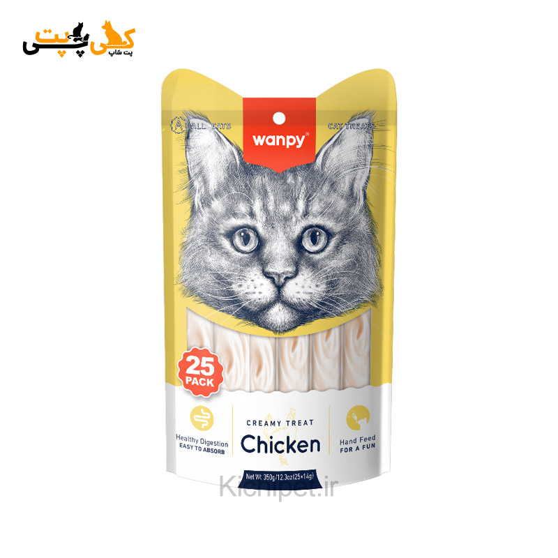 بستنی گربه ونپی Wanpy با طعم مرغ - تعداد 25 عددی (350 گرمی)