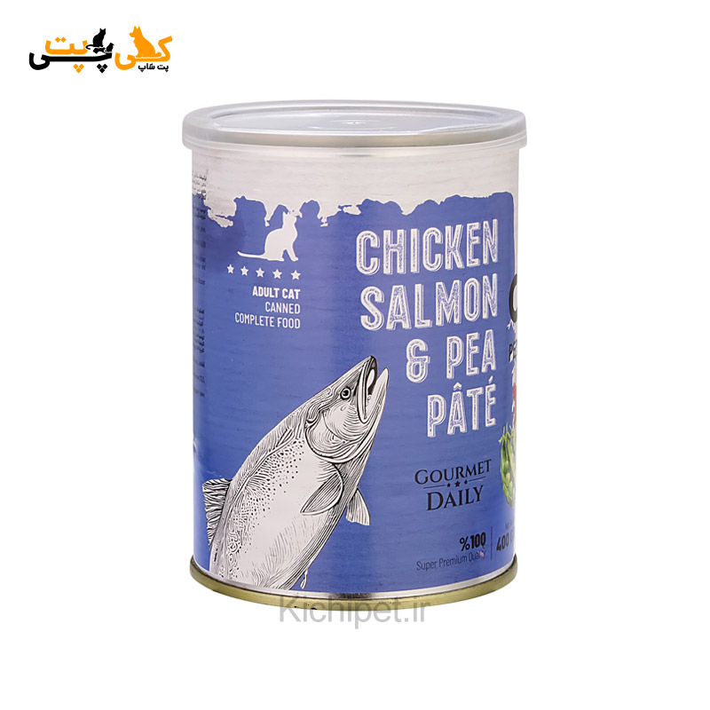 کنسرو غذای گربه پته گوشت مرغ، سالمون و نخود فرنگی DPS - وزن 400 گرمی