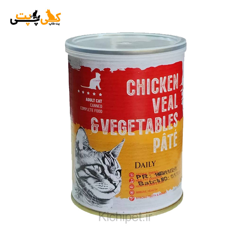 کنسرو پته گوشت گوساله و مرغ با سبزیجات مخصوص گربه بالغ DPS - وزن 400 گرمی