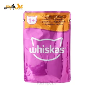 پوچ گربه ویسکاس Whiskas با طعم گوشت پرندگان در ژله - وزن 85 گرم